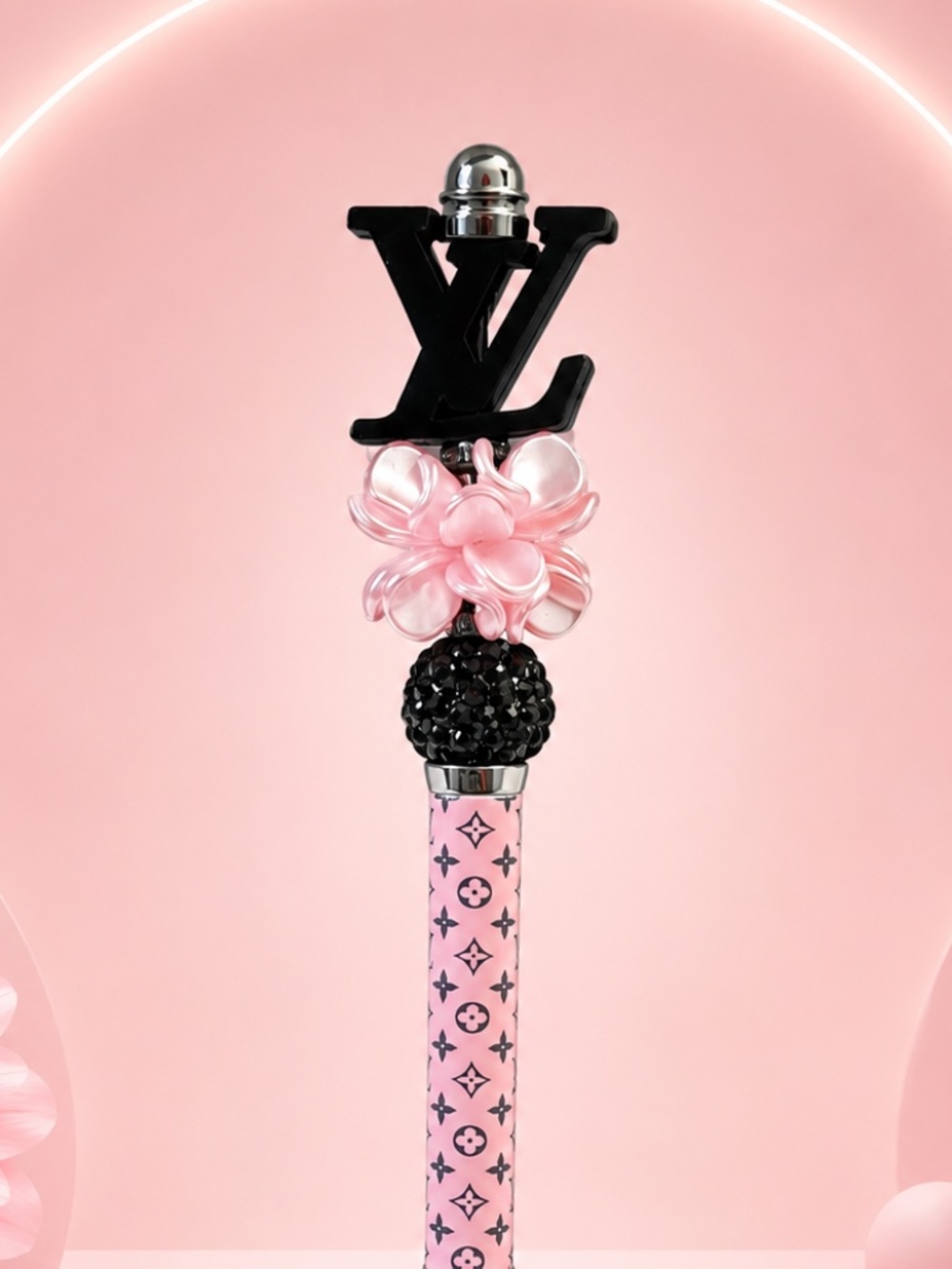 Blush Pink Floral Charm Rhinestone Beaded Pen - Picture 2 of 2